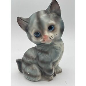 Vintage‎ Teal/Blue Cat Figurine Blue Eyes Made in Japan Kitten 6 Inches Tall